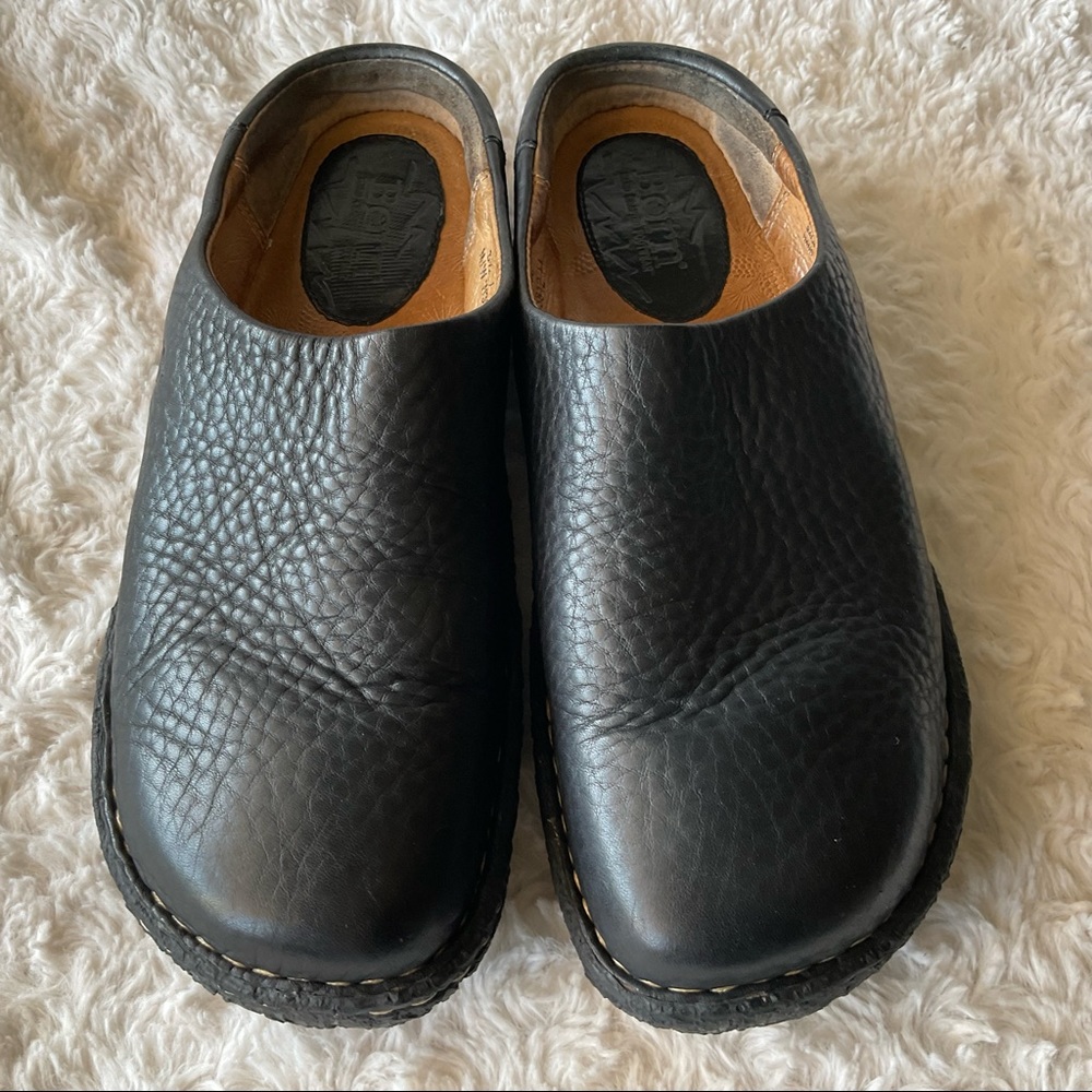 Born Black Leather Wedge Slip-on Clogs Mules  Size 8 1/2